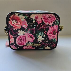 Juicy Couture Floral Camera Crossbody Black Pick Ur Petal Faux Leather Purse